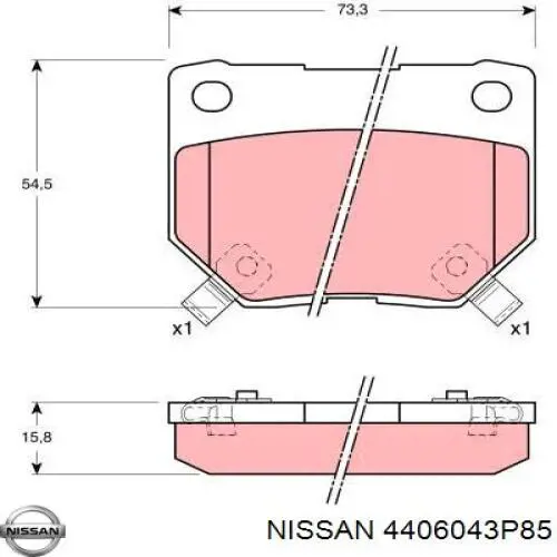 Колодки гальмові задні, дискові 4406043P85 Nissan