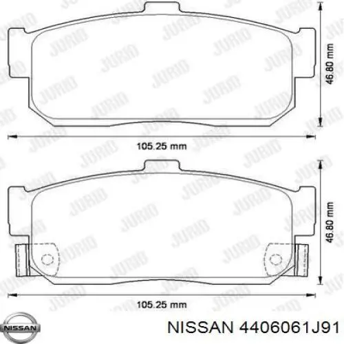 4406061J91 Nissan колодки гальмові задні, дискові
