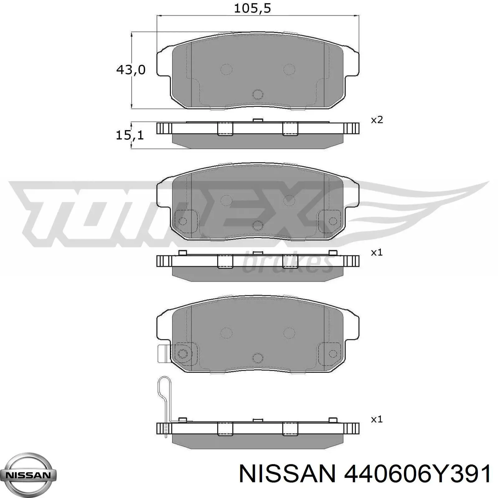 Колодки гальмові задні, дискові 440606Y391 Nissan