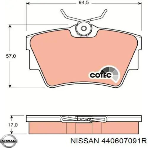 440607091R Nissan/Infiniti Колодки гальмівні задні, дискові