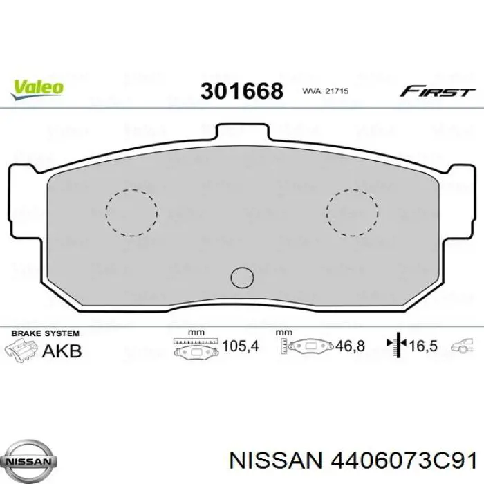 4406073C91 Nissan колодки гальмові задні, дискові