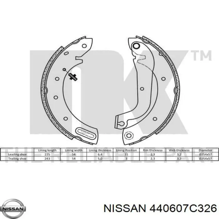 Колодки гальмові задні, барабанні Nissan/Infiniti 440607C326 ціна, від 32.10 USD