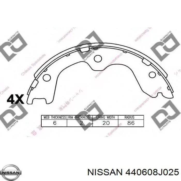 Колодки ручника / стоянкового гальма Nissan/Infiniti 440608J025 ціна, від 29.50 USD