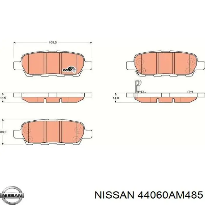 Колодки гальмові задні, дискові 44060AM485 Nissan