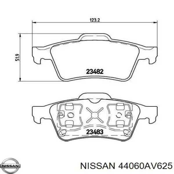 Колодки гальмові задні, дискові 44060AV625 Nissan