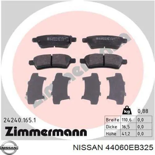 Задні гальмівні колодки Nissan/Infiniti 44060EB325 ціна, від 17.80 USD
