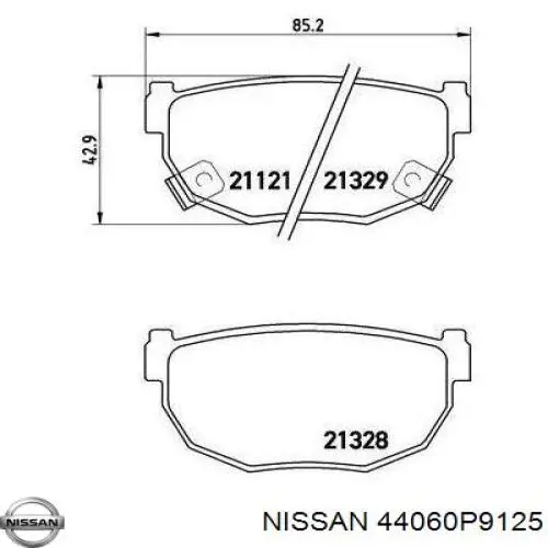 Колодки гальмові задні, дискові 44060P9125 Nissan