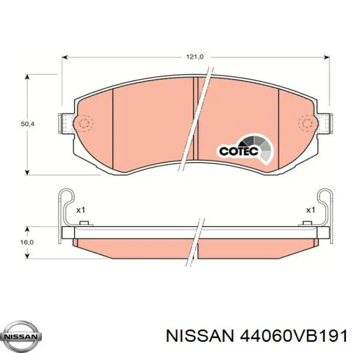 Колодки гальмівні передні, дискові 44060VB191 Nissan