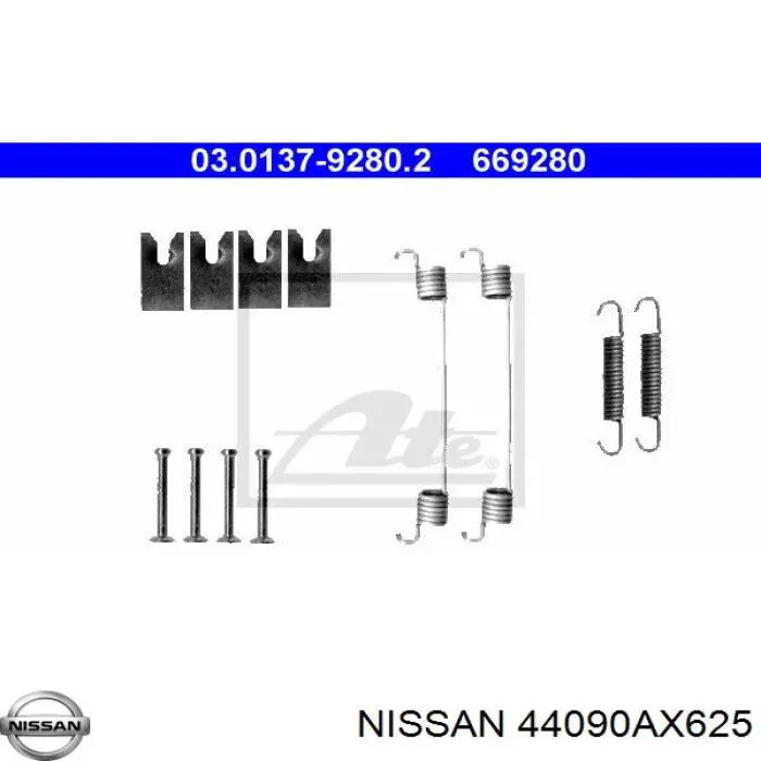 Купити 44090AX625 Nissan/Infiniti Монтажний комплект задніх барабанних колодок