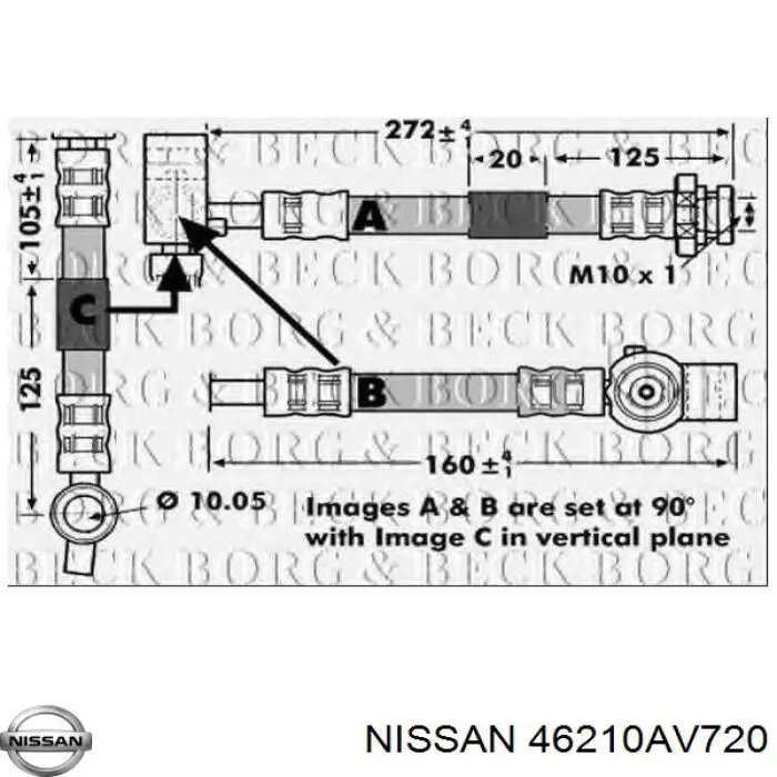 Шланг гальмівний передній, правий Nissan/Infiniti 46210AV720 ціна, від 25.34 USD