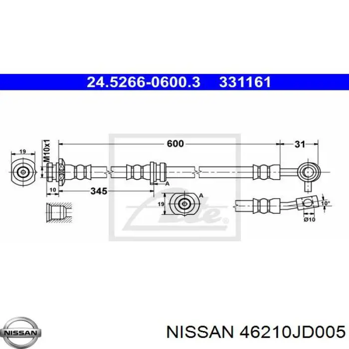 Купити 46210JD005 Nissan/Infiniti Шланг гальмівний передній, лівий