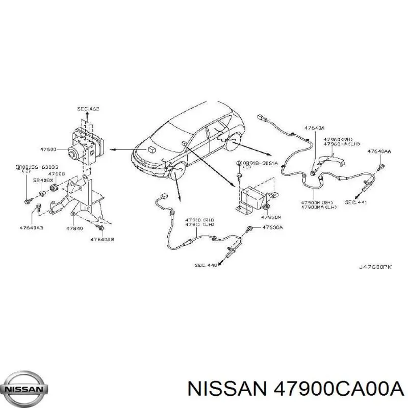 47900CA00A Nissan датчик абс (abs задній, правий)