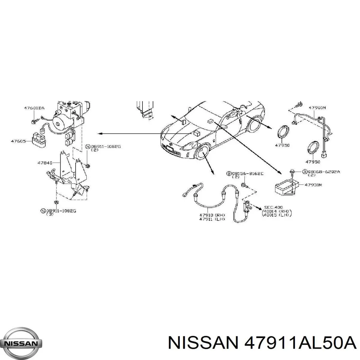 47911AL50A Nissan/Infiniti Датчик ABS передній лівий