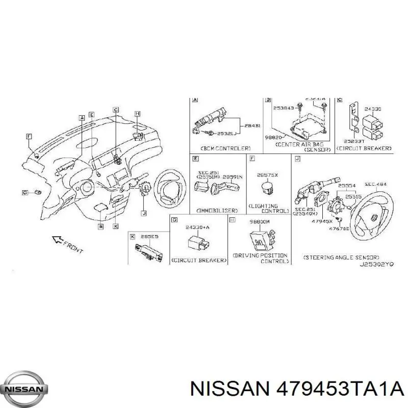 Датчик повороту керма Nissan/Infiniti 47945ZX00A ціна, від 13.29 USD