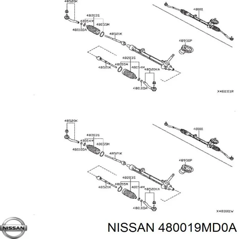 Рейка рульова 480019MD0A Nissan