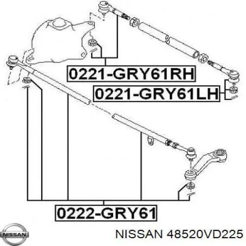 Накінечник центральної рульової тяги, задньої правої 48520VD225 Nissan