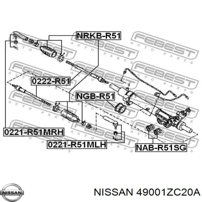 Рейка рульова 49001ZC20A Nissan