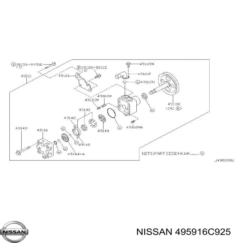 Ремкомплект насосу гідропідсилювача керма Nissan X-Trail (T30) (Нісан Ікстрейл)