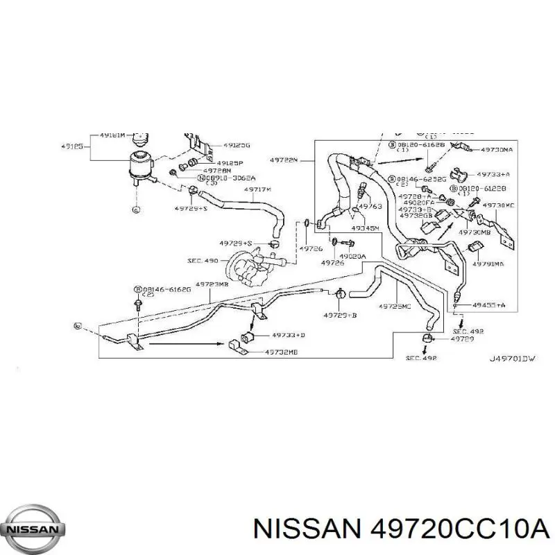 Патрубок високого тиску гідропідсилювача Nissan/Infiniti 49720CC10A ціна, від 54.53 USD