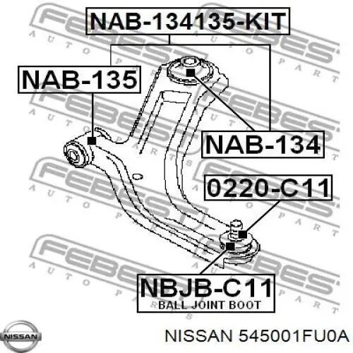 Важіль передньої підвіски нижній, правий Nissan/Infiniti 545001FU0A ціна, від 27.41 USD