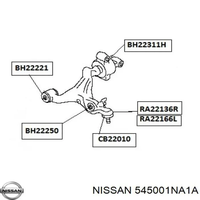 Важіль передньої підвіски нижній, правий Nissan/Infiniti 545001NA1A ціна, від 267.36 USD