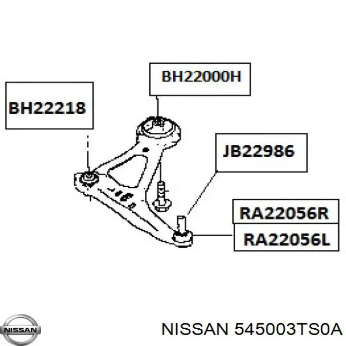 Важіль передньої підвіски нижній, правий 545003TS0A Nissan/Infiniti