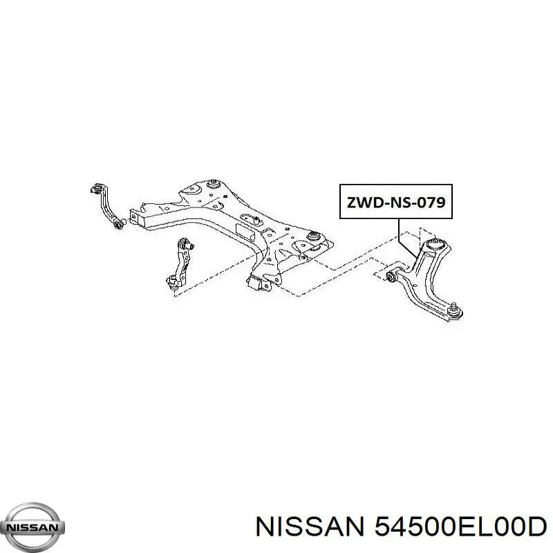 Важіль передньої підвіски нижній, правий 54500EL00D Nissan/Infiniti