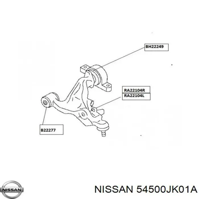 54500JK01A Nissan/Infiniti Важіль передньої підвіски нижній, правий