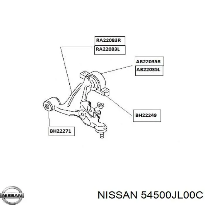 Купити 54500JL01B Nissan/Infiniti Важіль передньої підвіски нижній, правий