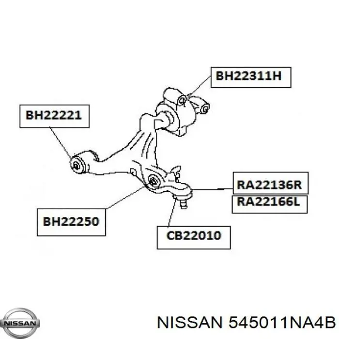 Купити 545011NA4B Nissan/Infiniti Лівий важіль передній нижній підвіски