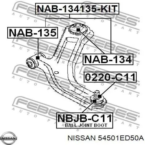 54501ED50A Nissan важіль передньої підвіски нижній, правий