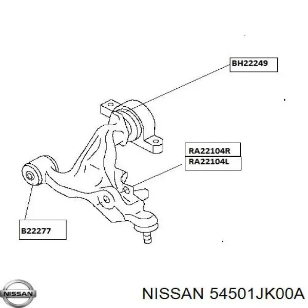 Купити 54501JU41B Nissan/Infiniti Лівий важіль передній нижній підвіски