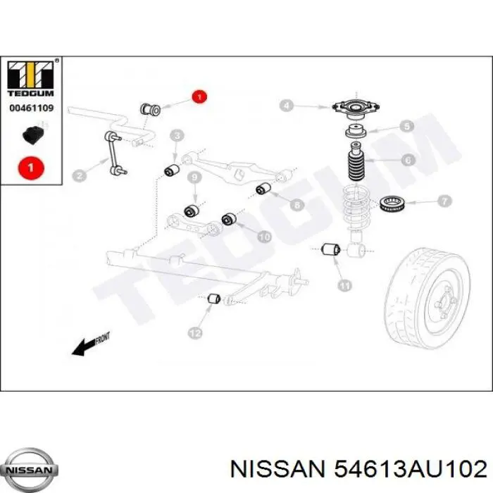 Втулка стабілізатора заднього Nissan/Infiniti 54613AU102 ціна, від 2.87 USD