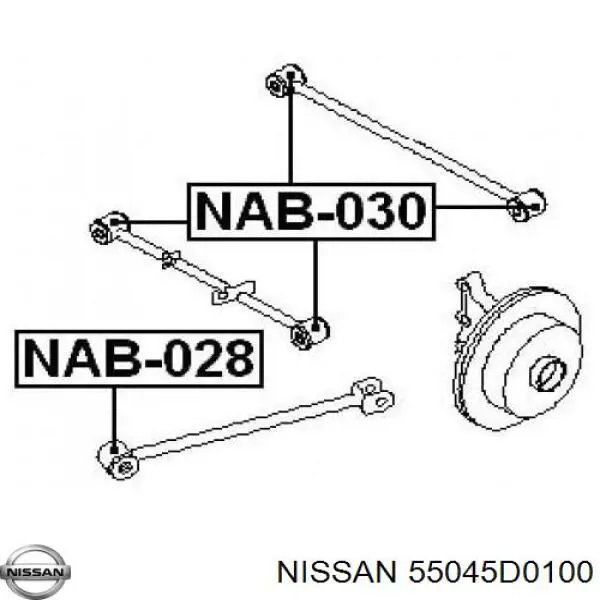 55045D0100 Nissan сайлентблок заднього поздовжнього важеля, передній