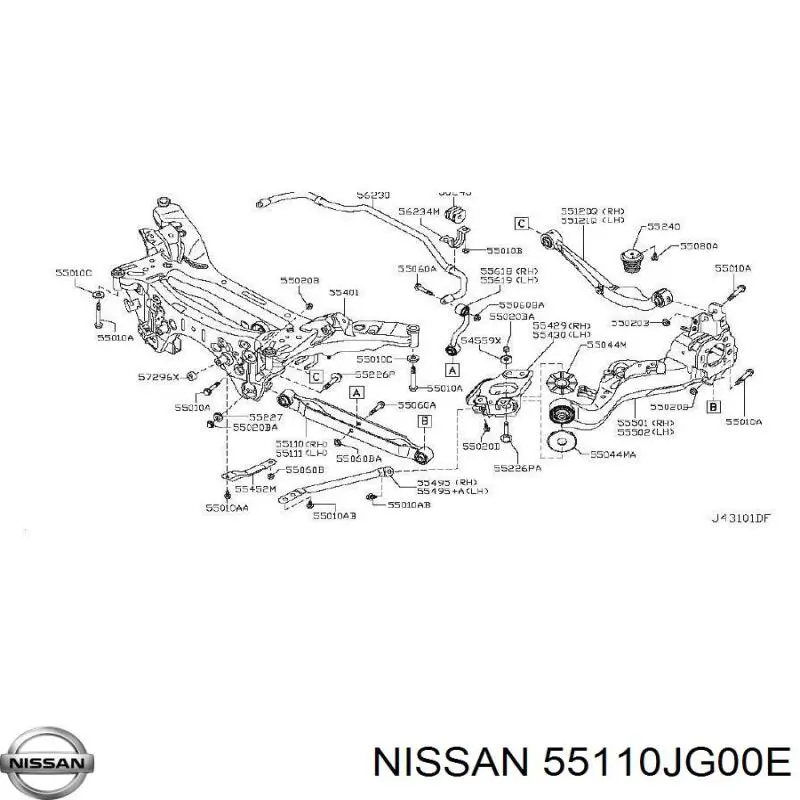 Важіль задньої підвіски нижній, правий Nissan/Infiniti 55110JG00E ціна, від 12.98 USD