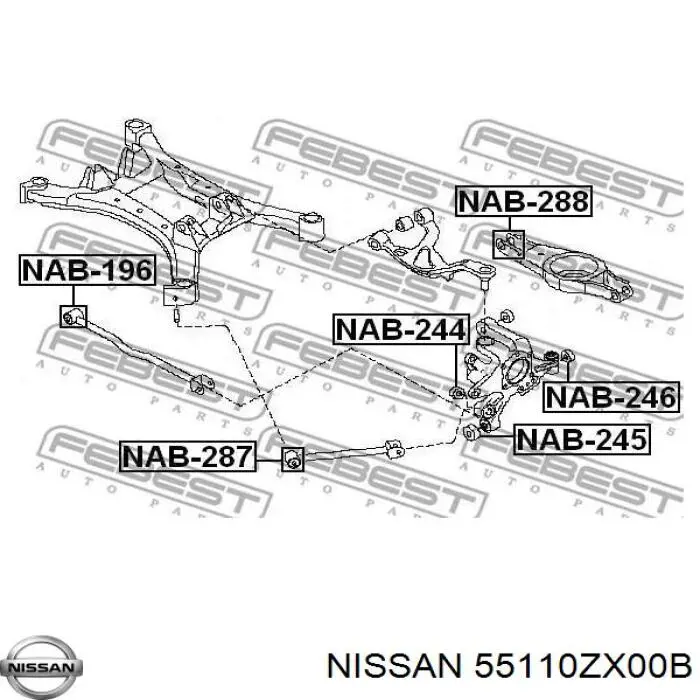 Важіль/тяга задньої підвіски подовжній верхній, правий 55110ZX00B Nissan/Infiniti
