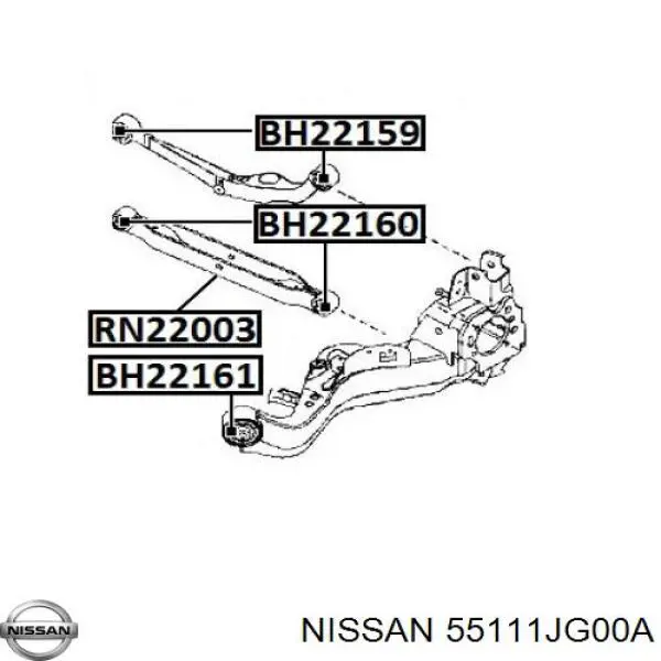 Важіль задньої підвіски нижній, лівий 55111JG00A Nissan