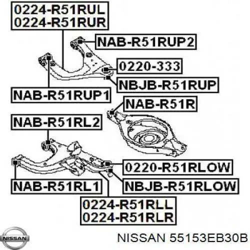 Сайлентблок заднього нижнього важеля Nissan/Infiniti 55153EB30B ціна, від 8.81 USD