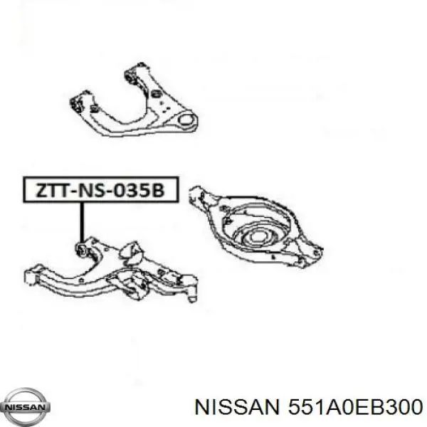 Важіль задньої підвіски нижній, правий 551A0EB300 Nissan/Infiniti
