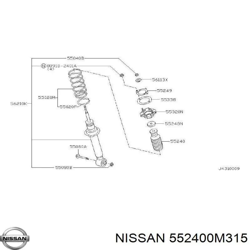 552400M315 Nissan буфер-відбійник амортизатора заднього + пильовик