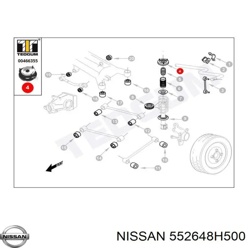 Купити 552648H500 Nissan/Infiniti Опора амортизатора заднього, правого