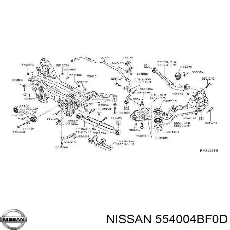 Балка задньої підвіски поперечна Nissan/Infiniti 554004BF0D ціна, від 46.36 USD