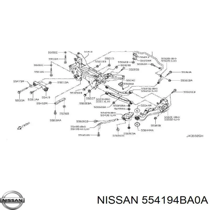 Кронштейн/траверса заднього редуктора, передня Nissan/Infiniti 554194BA0A ціна, від 9.14 USD