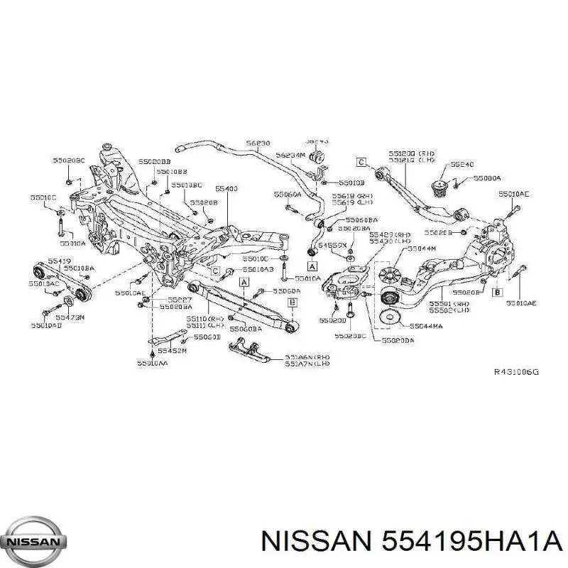 Кронштейн/траверса переднього редуктора, задня Nissan/Infiniti 554195HA1A ціна, від 79.82 USD