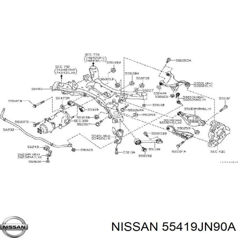 Кронштейн/траверса заднього редуктора, задня Nissan/Infiniti 55419JN90A ціна, від 20.58 USD