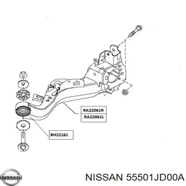 55501JD00A Nissan/Infiniti Важіль/тяга задньої підвіски подовжній нижній, правий