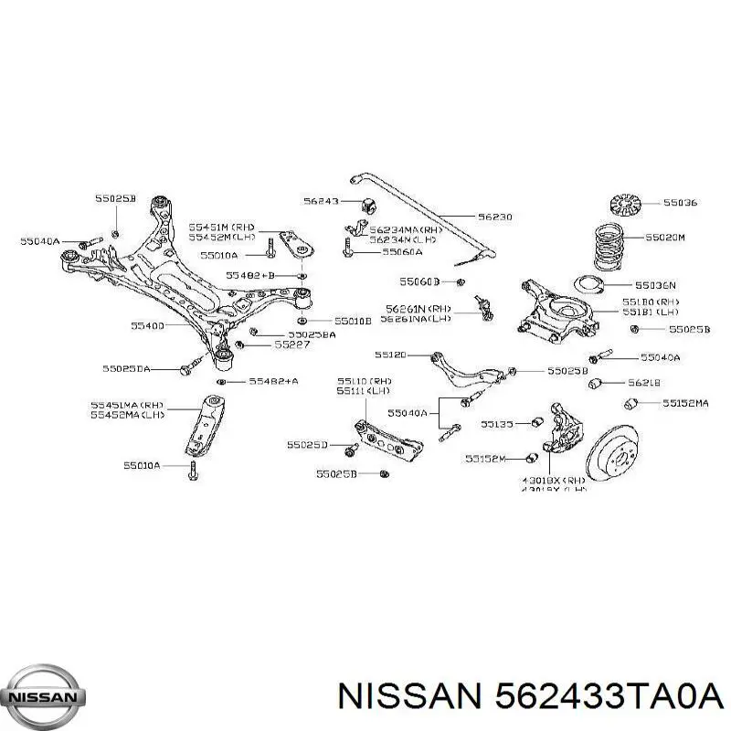 Втулка стабілізатора заднього 562433TA0A Nissan