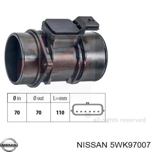 Датчик масової витрати повітря Nissan/Infiniti 5WK97007 ціна, від 54.18 USD
