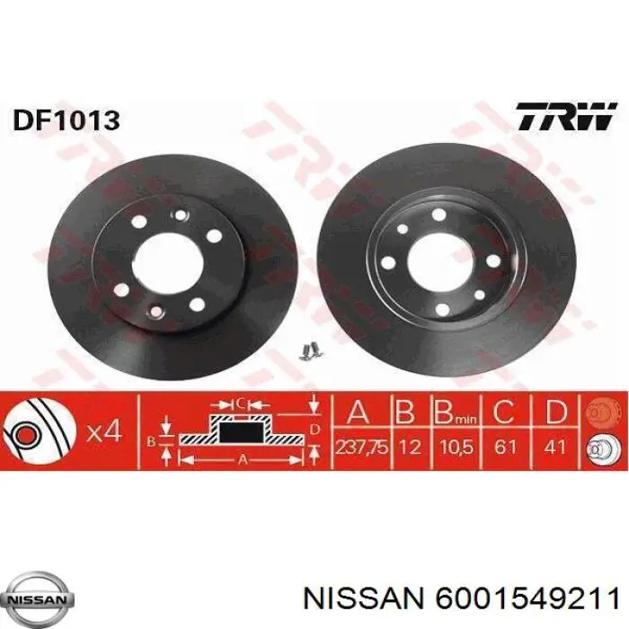 Диск гальмівний передній 6001549211 Nissan