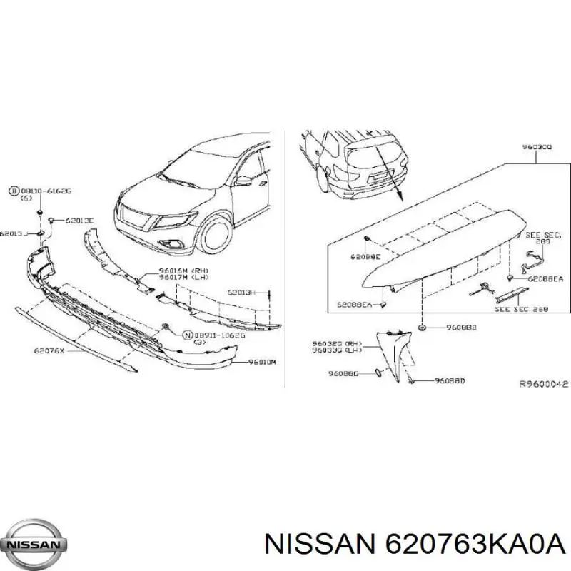 Молдинг решітки переднього бампера, нижній Nissan/Infiniti 620763KA0A ціна, від 46.10 USD